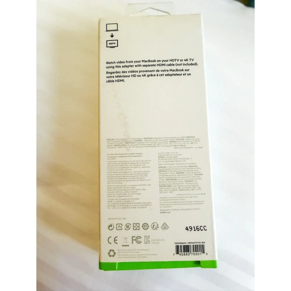 Belkin 4K Mini DisplayPort to HDMI Adapter F2CD078dsAPL Macbook Open Box